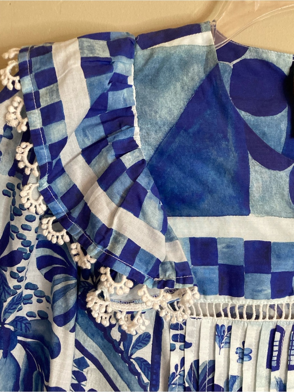 FARM Rio Sweet Rio Mix Print Set Blouse Skirt Tropical Ruffle Lace Blue White M - Picture 9 of 16